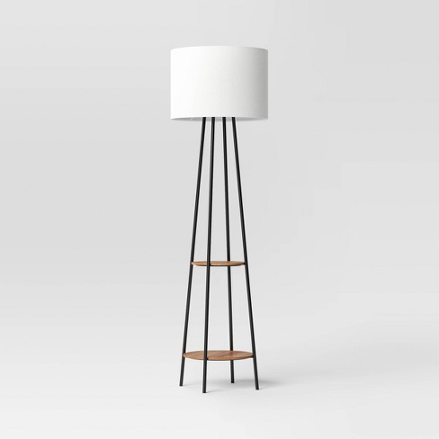 Floor Lamp With Shelves - Room Essentials™: Black Metal, Linen Shade ...