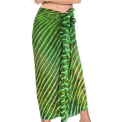 LA LEELA Women's Beach Wrap Bikini Swimwear Swim Cover Up Skirt Summer Wraps Beachwear Sarong Coverups Swimsuits for Women One Size Green,Stripe
