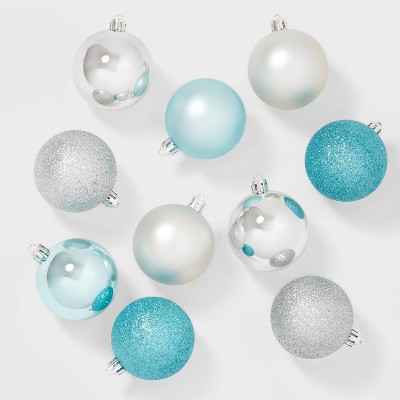 50ct Shatter-Resistant Round Christmas Tree Ornament Set Light Blue/Silver - Wondershop™