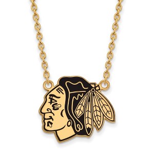 Black Bow Jewelry 14k Yellow Gold Plated Sterling Silver Chicago Blackhawks NHL Necklace 18 Inch - 1 of 4