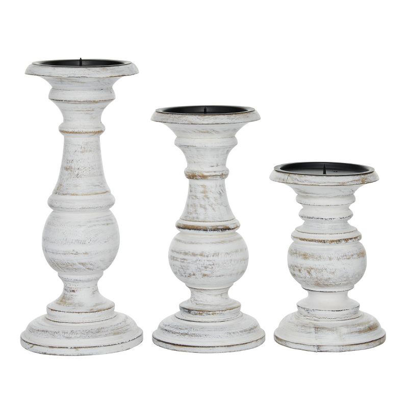 Set of 3 Rustic Pillar Candle Holder White - Olivia &#38; May, 4 of 23