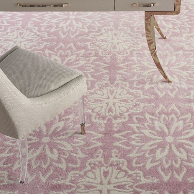 Ivory and Pink Floral Synthetic 8' x 10' Rectangular Rug
