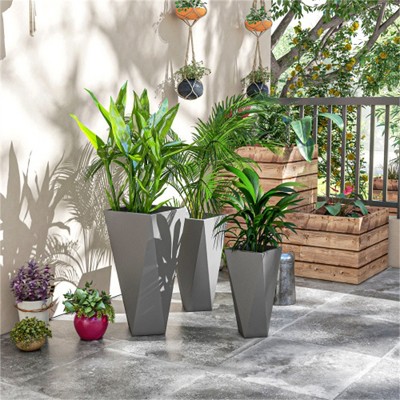 SKRAN Set of 3 Tall Planters,28.75", 24.5", 20.5",MgO Indoor Outdoor Planters with Drainage Holes,Stackable Flower Pots for Garden,Patio, Balcony,Gray