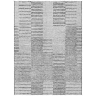 Silver Gray And Ivory Striped Washable Indoor Outdoor Area Rug