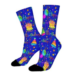 Happy Birthday Blue Cake Women Printed Crew Socks Funny Funky Socks Soft Polyester Novelty Gifts for Artists Men - 1 of 4