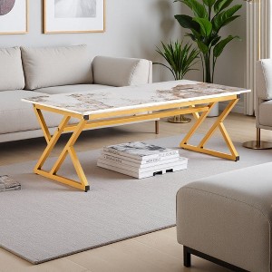 47" Rock-Slab Coffee Table with Gold Legs - 1 of 4