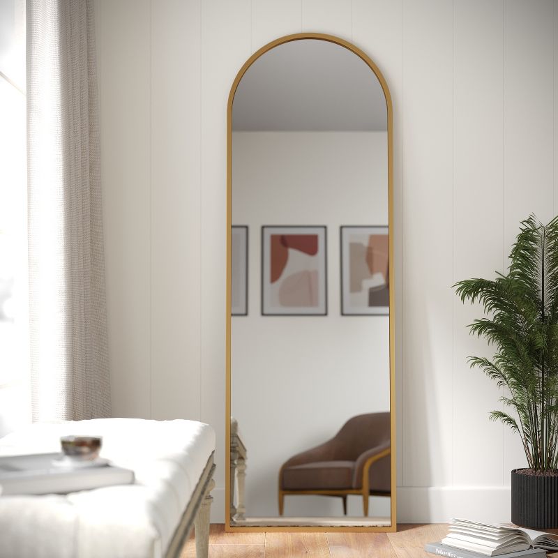 Flash Furniture Mila Arched Metal Framed Wall Mirror for Hallways, Entryways, Dining and Living Rooms, 4 of 11
