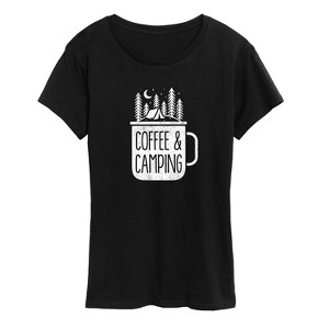 Women's - Instant Message - Coffee And Camping Short Sleeve Graphic T-Shirt - 1 of 4