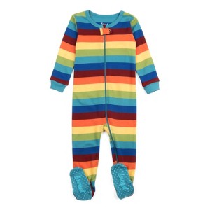 Leveret Kids Footed Boys Striped Cotton Pajamas - 1 of 4
