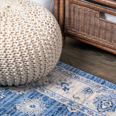 3' x 5' Blue and Ivory Floral Synthetic Rectangular Rug