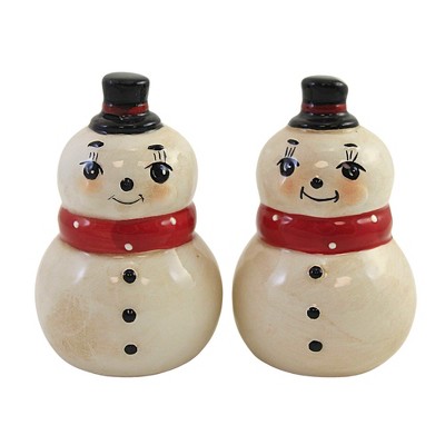 Transpac White & Pastel Pink Retro Snowman Salt & Pepper Shakers One-Size