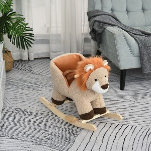 Whisen Baby Wooden Rocking Horse Lion with Sound, Plush Stuffed Rocking Animals, with Seat Belt for 18-36 Months - Brown - 1 of 4