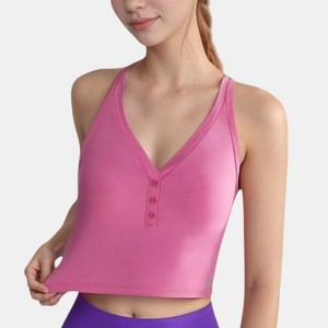Anna-Kaci Active Women's Longline V-Neck Sports Bra with Faux Button Detail and Wide Shoulder Straps for Low Impact Support - 1 of 4