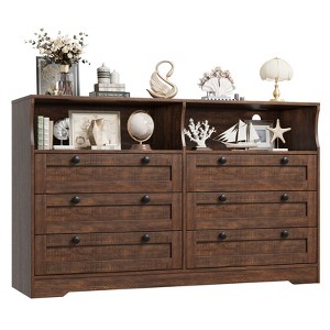 55 Inch Wooden 6 Drawer Dresser for Bedroom with Led Light, and Large Capacity Storage, Wide Storage Dressers Organizer for Closet and Living Room - 1 of 4