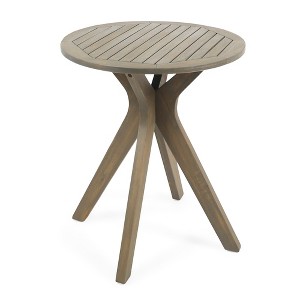 NAYSAYE Patio End Table Acacia Wood Slat Panel Bistro Table with Cross Base for Outdoor Dining, Gray, 27.5"*27.5"*30" - 1 of 4