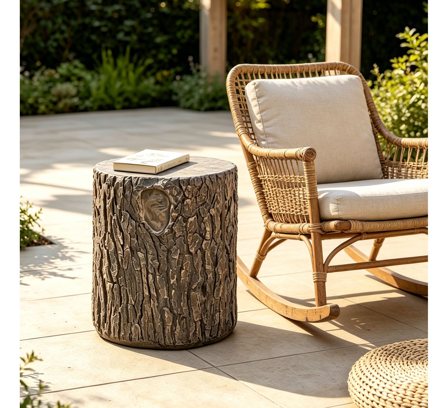 Tree Stump Patio End Table Weather-Resistant Indoor&Outdoor Side Table Accent Table Stool Plant Stand, Brown - ModernLuxe