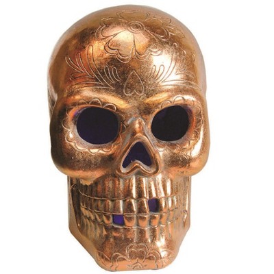 Northlight 14" Brown LED Lighted Day of the Dead Skull Halloween Tabletop Decor