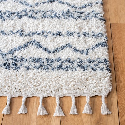 Ivory Geometric Shag Rug with Non-Slip Feature - 2'x8'