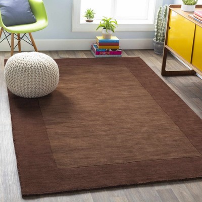 Hauteloom Bordered Solid Brown Wool Rug