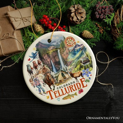 Artistic Telluride Mountain Town Ornament, Colorado Waterfall Landmark and Nature Adventure Christmas Gift and Tree | OrnamentallyYouDecor