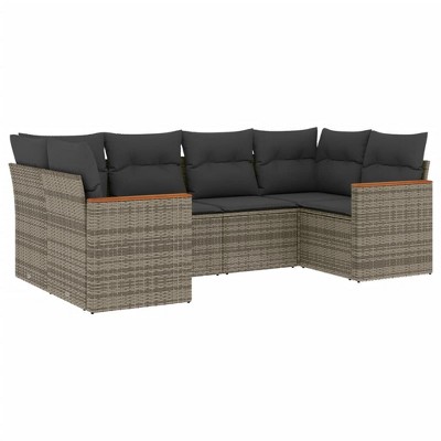 vidaXL Patio Sofa Set with Cushions Outdoor Furniture 6 Piece Poly Rattan - Gray