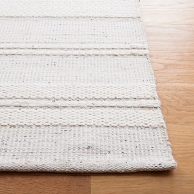 Ivory and Light Grey Square Flat Woven Wool Rug