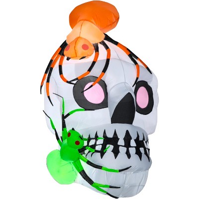 Gemmy Airblown Inflatable Skull With Spiders, 5.5 ft Tall, White