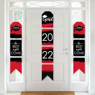 Big Dot of Happiness Red Grad - Best is Yet to Come - Hanging Vertical Paper Door Banners - 2022 Red Grad Party Wall Decor Kit - Indoor Door Decor