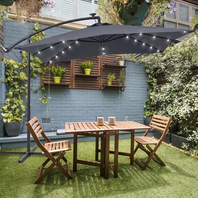 Sonkuki 8.2×8.2FT LED Solar Lighted Outdoor Patio Umbrella, Square Canopy Offset Umbrella for Villa Gardens, Lawns and Yard