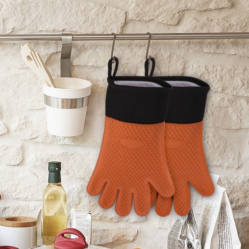 Unique Bargains Silicone Oven Mitts Heat Resistant Gloves Pot Holders  Kitchen 1 Pair Orange 13.6x5.5x7.5 : Target