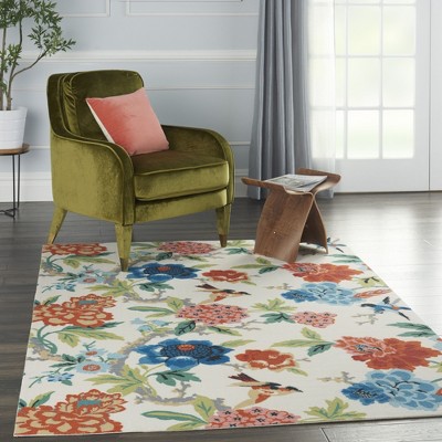Ivory Multicolor Floral 4' x 6' Synthetic Indoor/Outdoor Rug