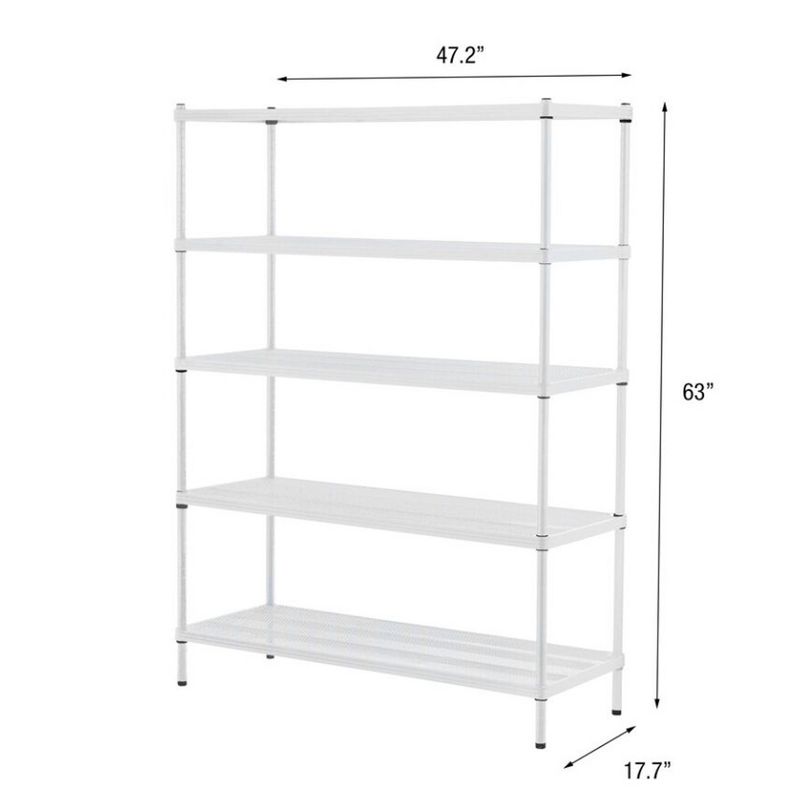 Design Ideas MeshWorks 5 Tier Full-Size Metal Storage Shelving Unit Rack for Kitchen, Office, and Garage Organization, 47.2” x 17.7” x 63,” White, 5 of 7