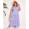 YESFASHION Women Plus Size Maxi Dress V Neck Summer Dress Short Sleeve Long Dress High Waist Ruffle Casual Dress with Belt - 2 of 4