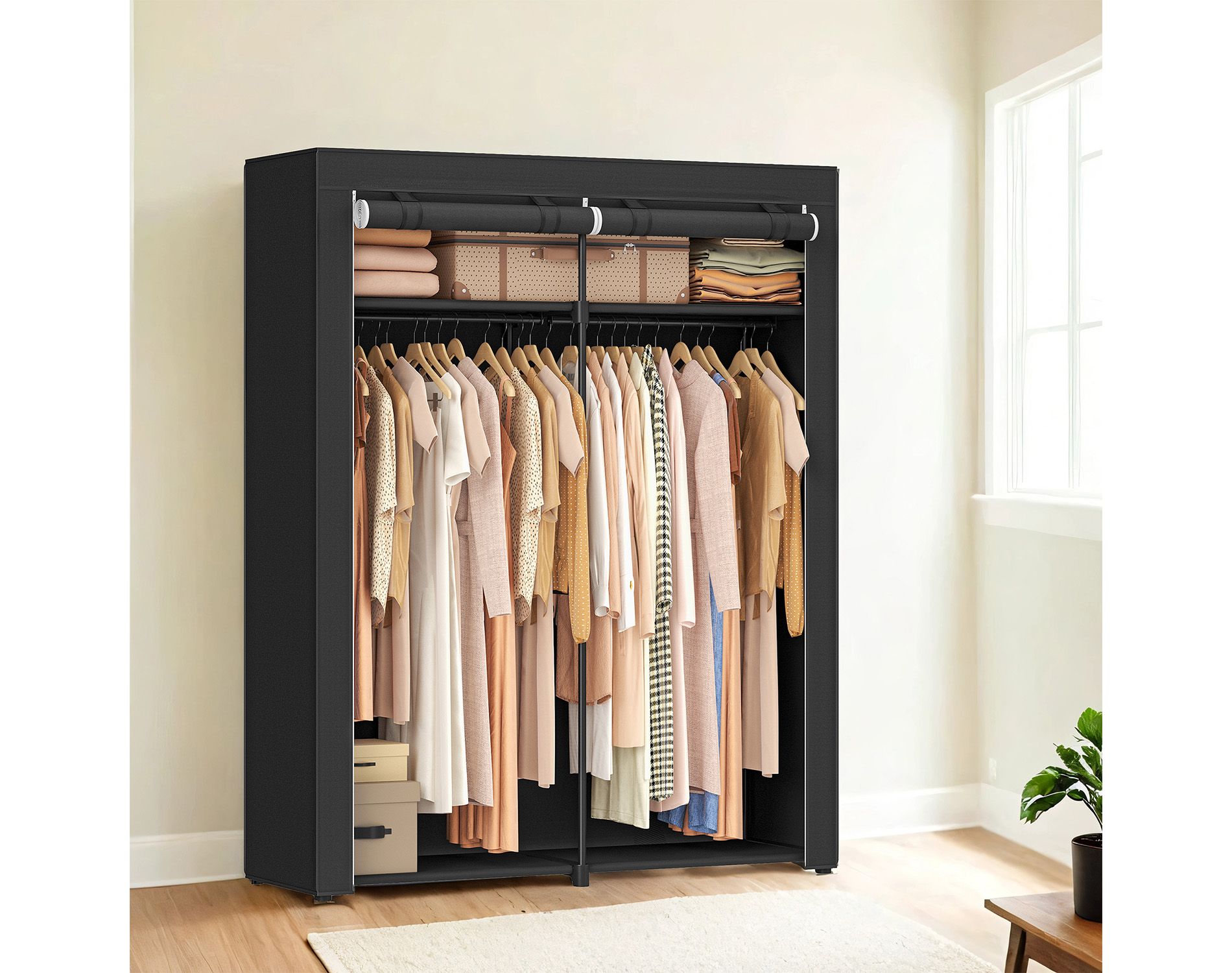 LEDREM Closet Wardrobe, Portable Closet, Clothes Rail with Non-Woven Fabric Cover, Clothes Storage Organizer, 55.1 x 16.9 x 68.5 Inches