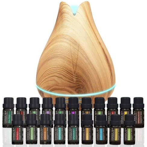 Ultimate Aromatherapy Diffuser Set 10 Essential Oils with Stand Light Wood  - Pure Daily Care