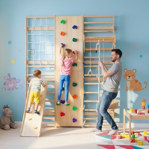 LOVSON All-in-One 10-in-1 Indoor Climbing Combo with Rock Climbing Wall, Wooden Swing, Gymnastics Rings, Rope Ladder,Stretching Equipment - 1 of 1
