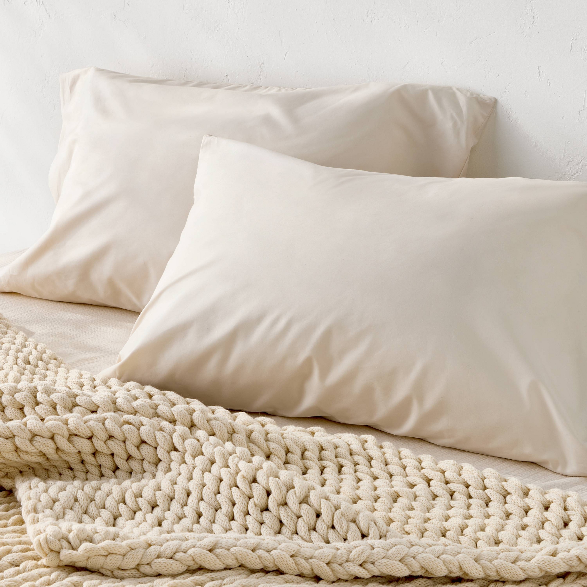 King 400 Thread Count Percale Pillowcases Natural - Casaluna™