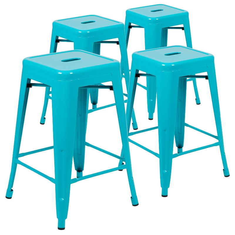 Emma and Oliver 4 Pack 24" High Metal Indoor Counter Bar Stool - Stackable Stool, 1 of 14