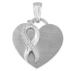 Haus of Brilliance Silver 1/10 cttw Diamond Heart and Ribbon Pendant Necklace - 1 of 4