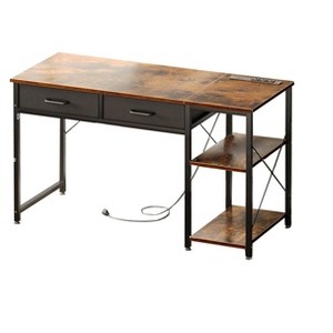Itopfox Laptop Desk with Drawers & Power Outlet, Small Office Desk for Home, Study Table with Storage Shelves, Reversible Design for Compact Spaces - 1 of 4