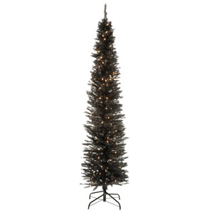 6ft National Christmas Tree Company Black Tinsel Artificial Pencil Christmas Tree 150ct Clear: Indoor Slim with Stand - 1 of 3