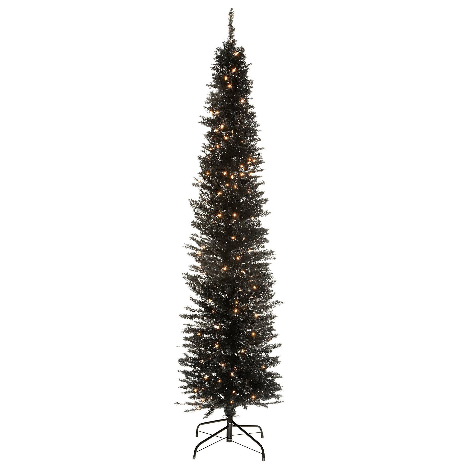6ft National Christmas Tree Company Black Tinsel Artificial Pencil Christmas Tree 150ct Clear: Indoor Slim with Stand
