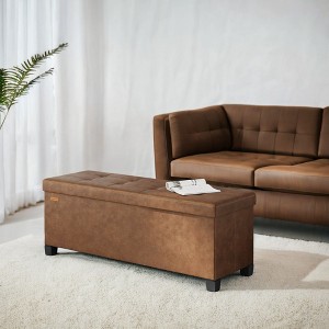Storage Ottoman Bench with Legs, 15 x 43 x 15.7 Inches, 30 Gal. (112 L) Capacity, Synthetic Leather, Multi-Functional Footrest and Seat - 1 of 4