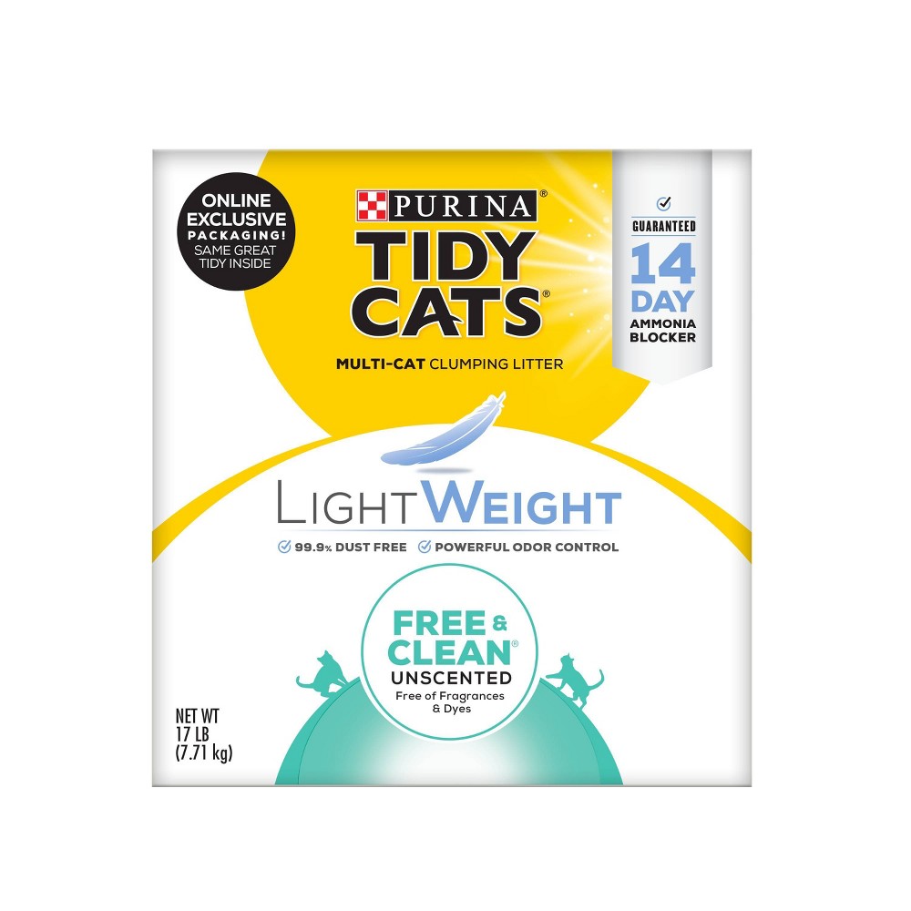 Purina Tidy Cats Low Dust Clumping Cat Litter, LightWeight Free & Clean Unscented, Multi Cat Litter, 17 lb. Box