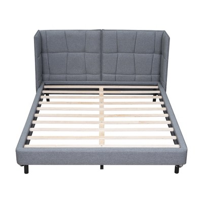 HomeRoots Gray Tufted Upholstered Queen Bed Frame With LED Lighting And USB
