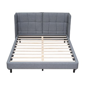 HomeRoots Gray Tufted Upholstered Queen Bed Frame With LED Lighting And USB - 1 of 4