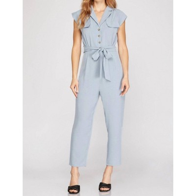 Women's Dolman Sleeve Flap Pocket Belted Jumpsuit - SHE + SKY