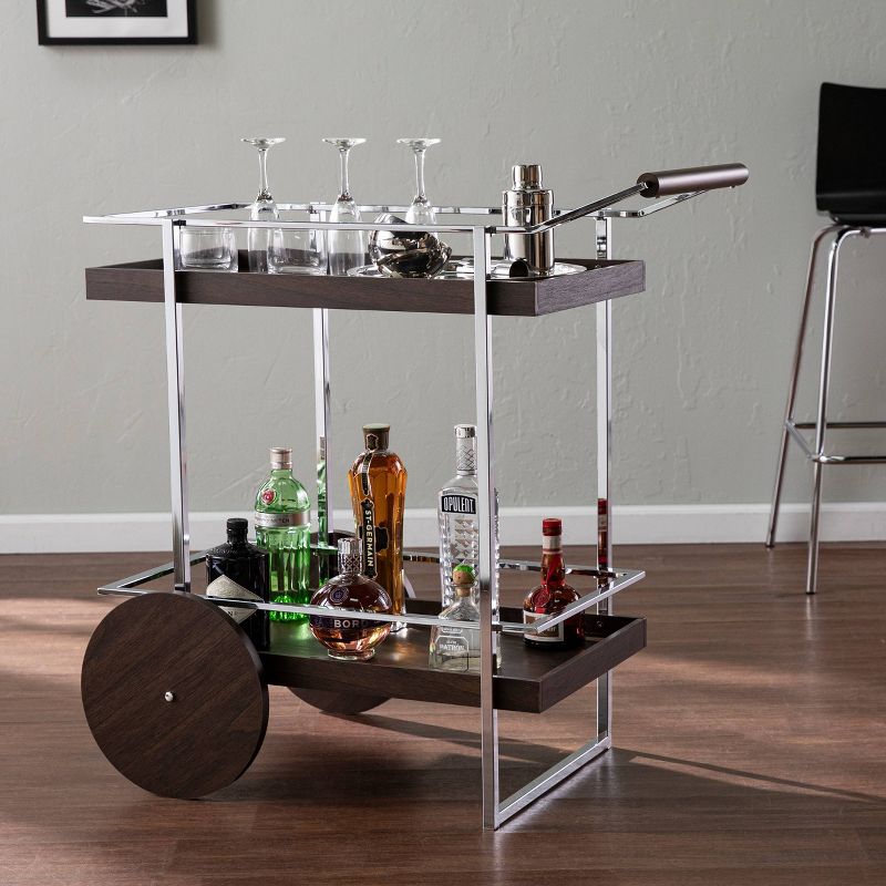Oneots Rolling Bar Cart Brown/Chrome - Aiden Lane, 3 of 10