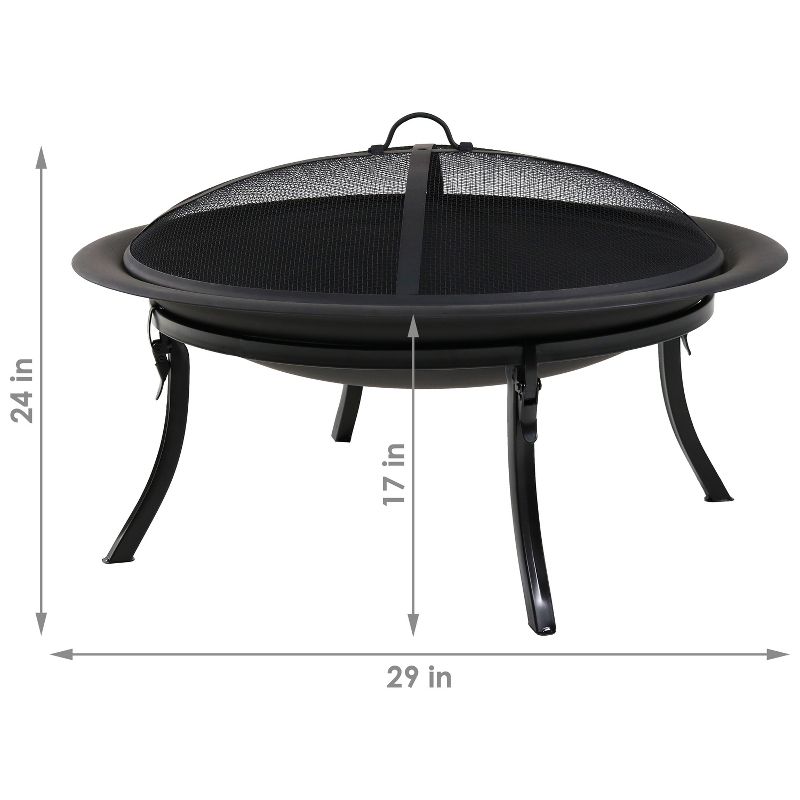 Sunnydaze Outdoor Portable Camping or Backyard Folding Round Fire Pit Bowl with Spark Screen, Log Poker, Folding Stand, and Carrying Case Cover - 29", 4 of 12