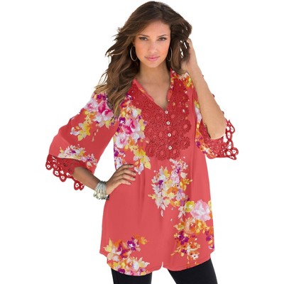 Roaman's Women's Plus Size Juliet Lace Big Shirt